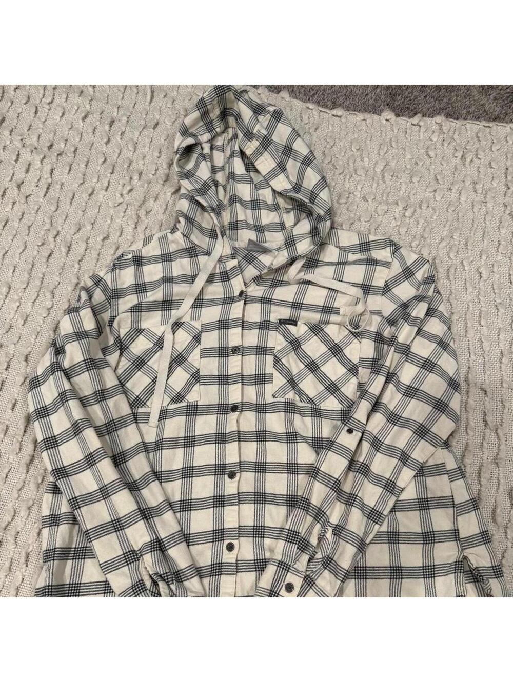 Columbia Plaid Button-Up Hoodie Shirt